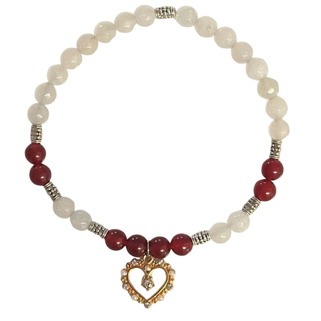 Diamanté and Pearl Love Heart with Natural and Candy Jade